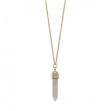 14 Karat Gold Plated Spike Pencil Cut Gray Moonstone Necklace