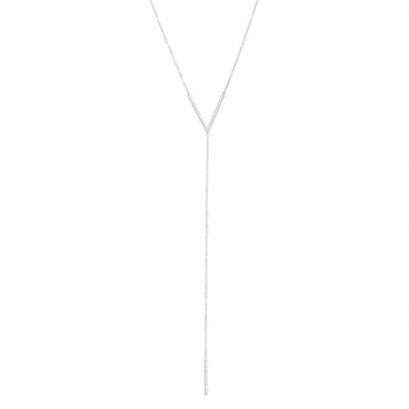  Rhodium Plated Signity CZ V Drop Necklace