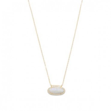 14/20 Gold Filled Rainbow Moonstone Ellipse with CZ Edge Slide Necklace