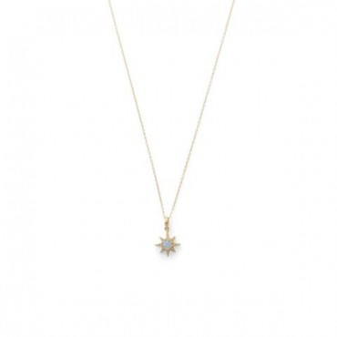  14 Karat Gold Plated CZ Star and Synthetic Opal Necklace