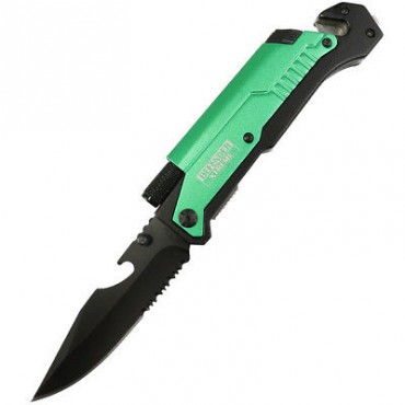 Defender-Xtreme 8.5 in. Multi Function Folding Knife Green Color Handle