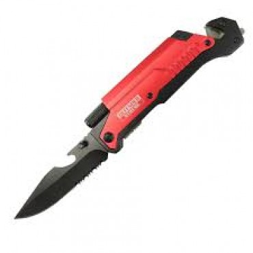 Defender-Xtreme 8.5 in. Multi Function Folding Knife Red Color Handle