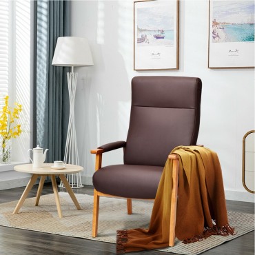 PU Leather Arm Chair Lounge High Back Solid Wood Frame