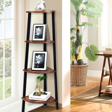 4-Tier Corner Shelf Metal Storage Rack Domestic Bookcase