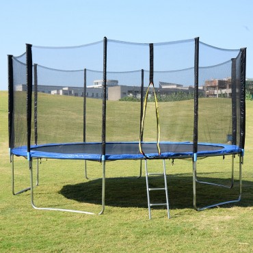 15 Ft. Trampoline Combo W / Safety Enclosure Net, Spring Pad, Ladder And Rain Cover
