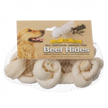 Rawhide Brand Eco Friendly Beef Hide Natural Safety-Knot Bones - 4 in. Bones - 6 Pack - 2 Pieces