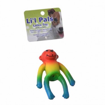 Lil Pals Latex Monkey Dog Toy - Rainbow - 4 in. Long - 4 Pieces