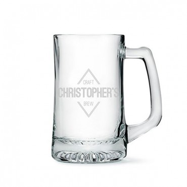 Engraved Glass Beer Mug Gift For Men - Diamond Emblem Etching
