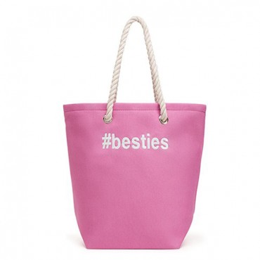 Personalized Cabana Nylon/Cotton Blend Beach Tote Bag - Pink