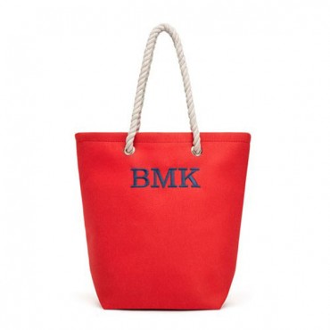 Personalized Cabana Nylon/Cotton Blend Beach Tote Bag - Red