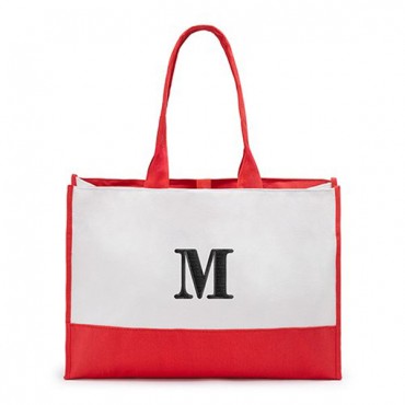 Personalized Color Block Canvas Tote Bag - Red