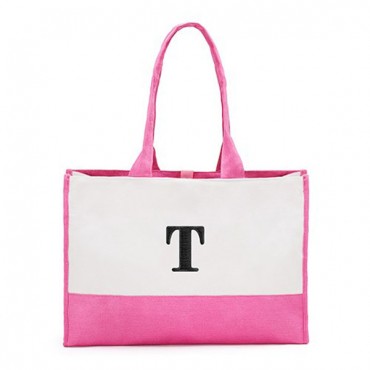 Personalized Color Block Canvas Tote Bag - Pink