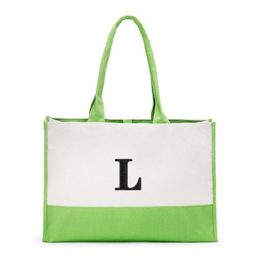 Personalized Color Block Canvas Tote Bag - Bright Green