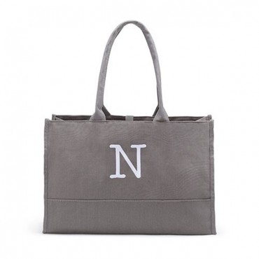 Large Personalized City Canvas Tote Bag - Grey