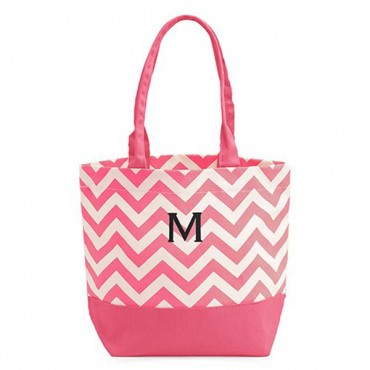 Personalized Initial Chevron Cotton Canvas Tote Bag - Pink