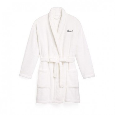 Women's Personalized Embroidered Fleece Robe With Pockets - White