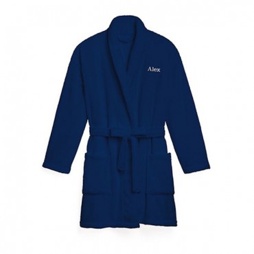 Women's Personalized Embroidered Fleece Robe With Pockets - Navy