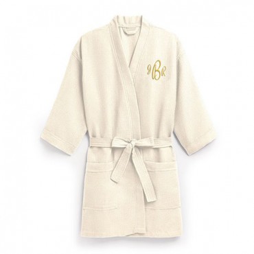 Women's Personalized Embroidered Waffle Spa Robe - Ivory / Beige