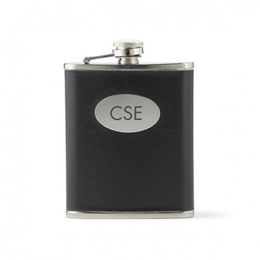 Engraved Black And Silver Men's Hip Flask