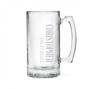 Etched Glass 25 Oz Beer Mug - Vertical Personalization
