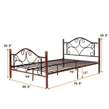 Full Size Steel Bed Frame With Stable Platform And Metal Slats