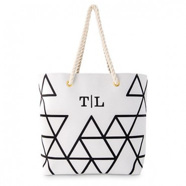 Personalized Geo Prism Cotton Canvas Tote Bag - Black On White