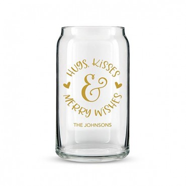 Can Shaped Glass Personalized - Hugs, Kisses & Merry Wishes Print