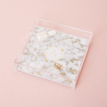 Square Acrylic Tray - Geo Marble Initial Foiled Print