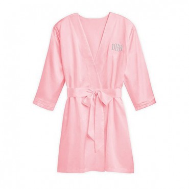Women's Personalized Embroidered Satin Robe With Pockets - Light Pink
