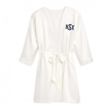 Women's Personalized Embroidered Satin Robe With Pockets - White
