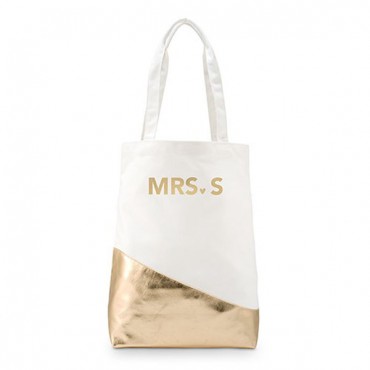Personalized Large Gold and White Cotton Canvas Tote Bag