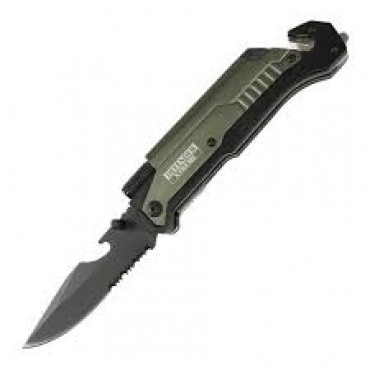 Defender-Xtreme 8.5 in. Multi Function Folding Knife Olive Green Color Handle