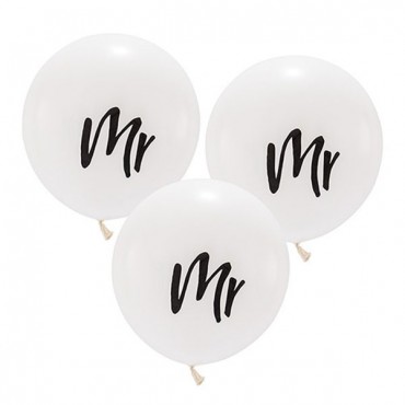 17 in. Large White Round Wedding Balloons - Mr - 2 Pieces