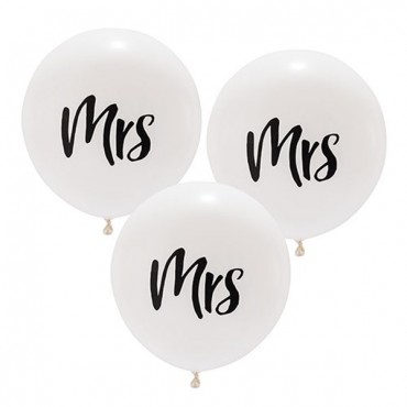 17 in. Large White Round Wedding Balloons - Mrs - 2 Pieces