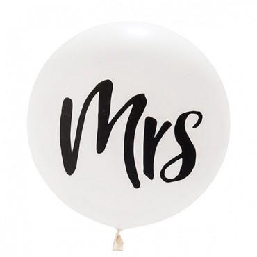 36 in. Jumbo White Round Wedding Balloon - Mrs