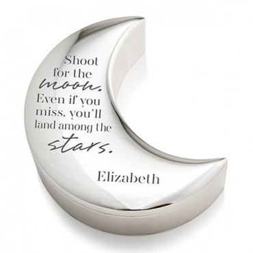 Personalized Silver Half Moon Jewelry Box - Shoot For The Moon Etching