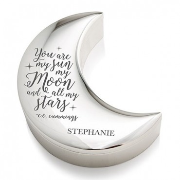 Personalized Silver Half Moon Jewelry Box - My Sun Moon And Stars Etching