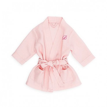 Personalized Embroidered Baby Girl Waffle Robe With Pockets - Blush