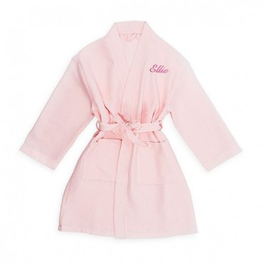 Personalized Embroidered Junior Bridesmaid Waffle Robe With Pockets - Blush