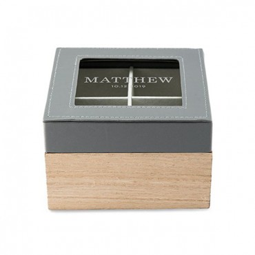 Wood And Faux Leather Keepsake Box With Glass Lid - Classic Text