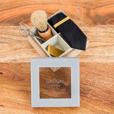 Wood And Faux Leather Keepsake Box With Glass Lid - Groom