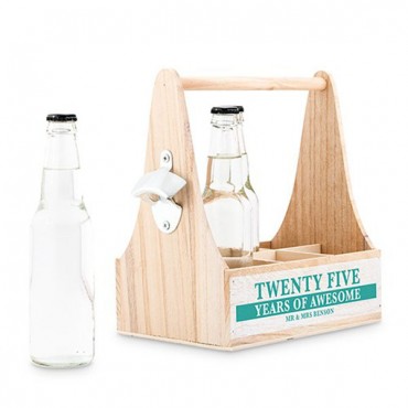 Personalized Wooden Bottle Caddy With Opener - 
