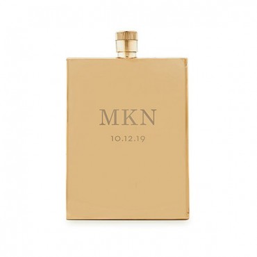 Gold Stainless Steel Flask - Classic Initials Etching