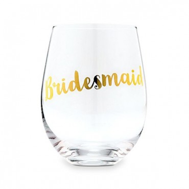 Bridesmaid Stemless Wine Glass - Metallic Gold