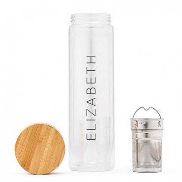 Glass Tea Infuser Travel Cup - Contemporary Vertical Line Printing