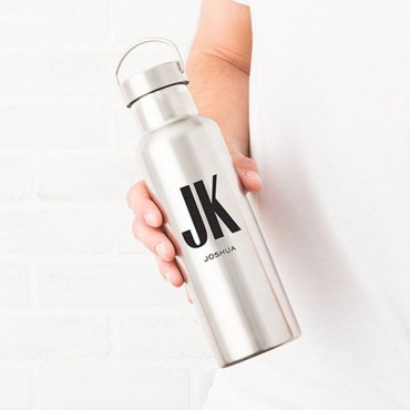 Personalized Chrome Water Bottle With Handle - Custom Monogram Print