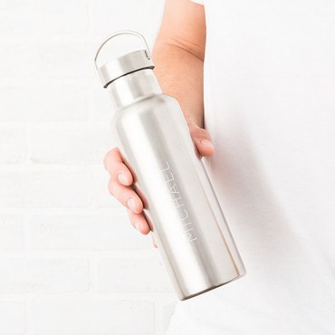 Personalized Chrome Water Bottle With Handle - Contemporary Vertical Line Print