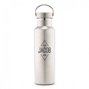 Personalized Chrome Water Bottle With Handle - Diamond Emblem Print