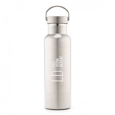 Personalized Chrome Water Bottle With Handle - Modern Logo Print