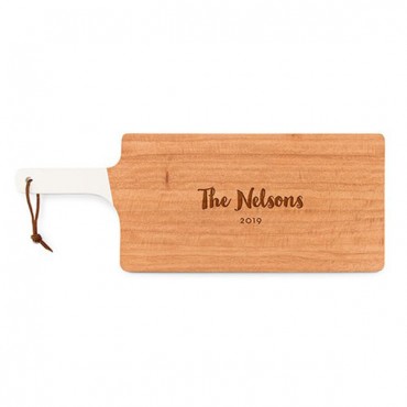 Personalized Wooden Cutting And Serving Board With White Handle - Bold Script
